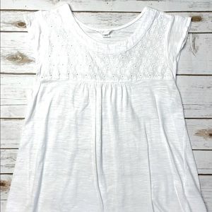 Caslon Nordstrom White Eyelet Yoke Swing Top Size PS Petite Small LIKE NEW